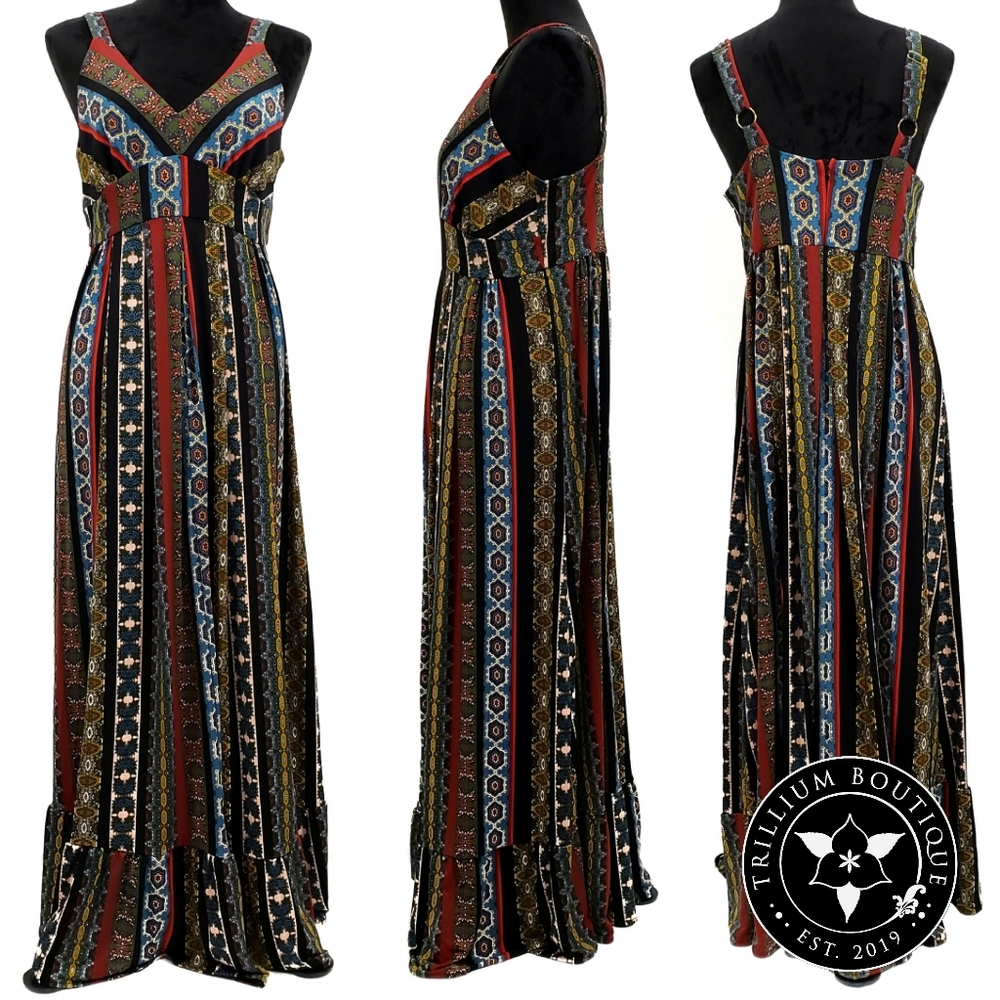 Tahari Sleeveless Tile Stripe Print Maxi Dress S - Picture 1 of 8